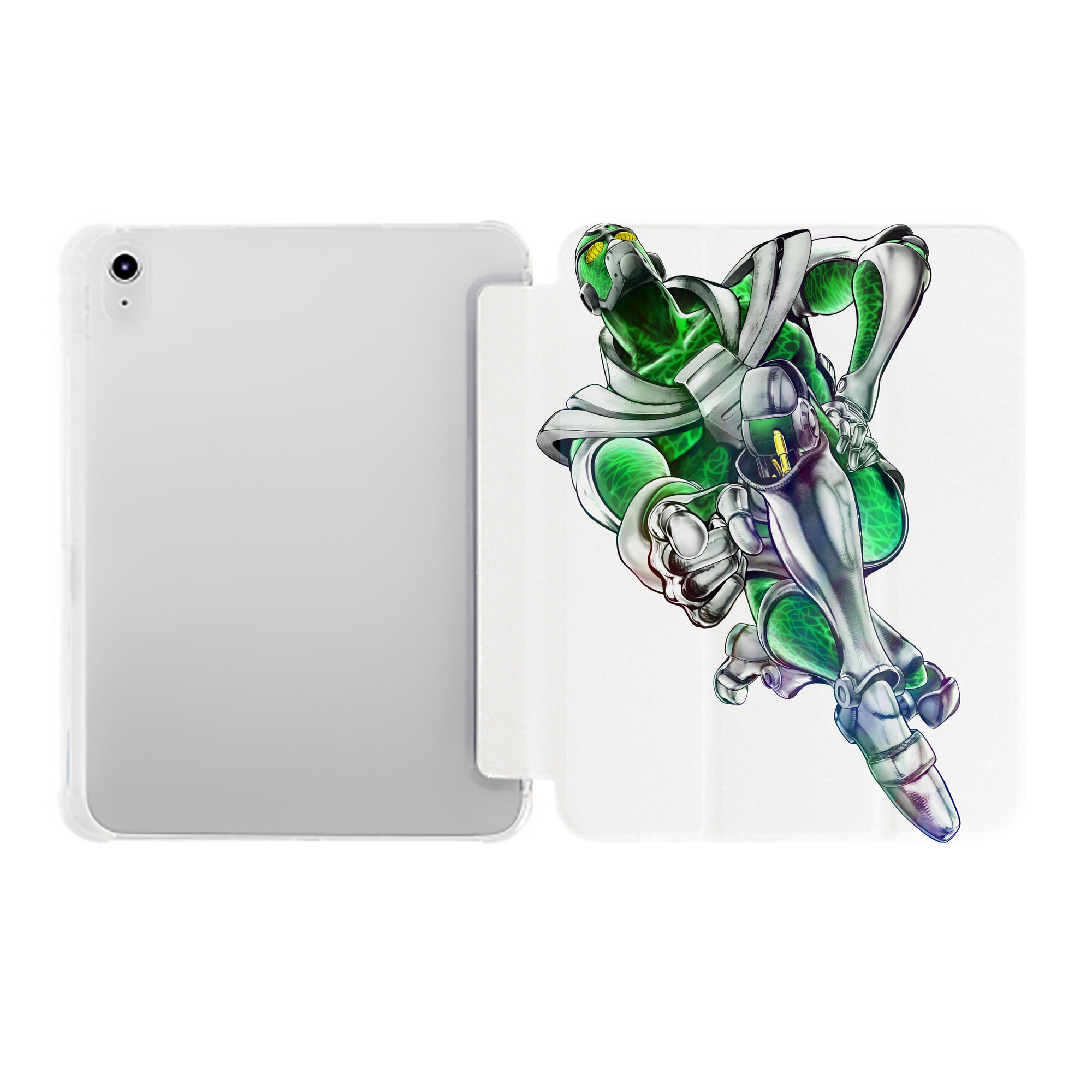 （画像用） ジョジョの奇妙な冒険 花京院 典明（かきょういん のりあき） JoJo's Bizarre Adventure Kakyoin Noriaki IPad ケース ペン収納付き 三つ折りスタンド PUレザー×シリコン 対応機種9.5/10.5/10.9インチ